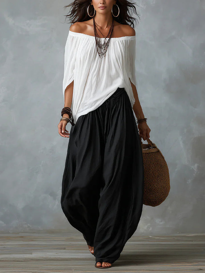 Joryna - Asymmetric Top And Wide Palazzo Pants Set