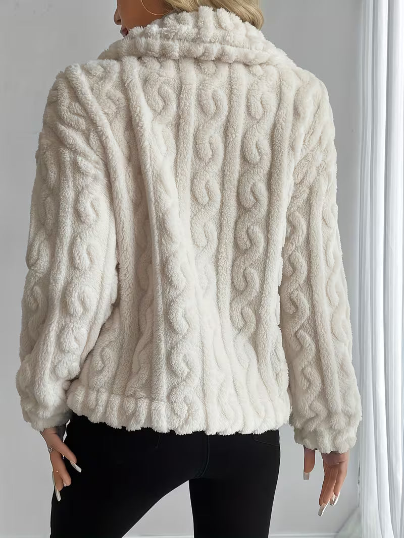 Rosaella - Cable Textured Fuzzy Teddy Jacket
