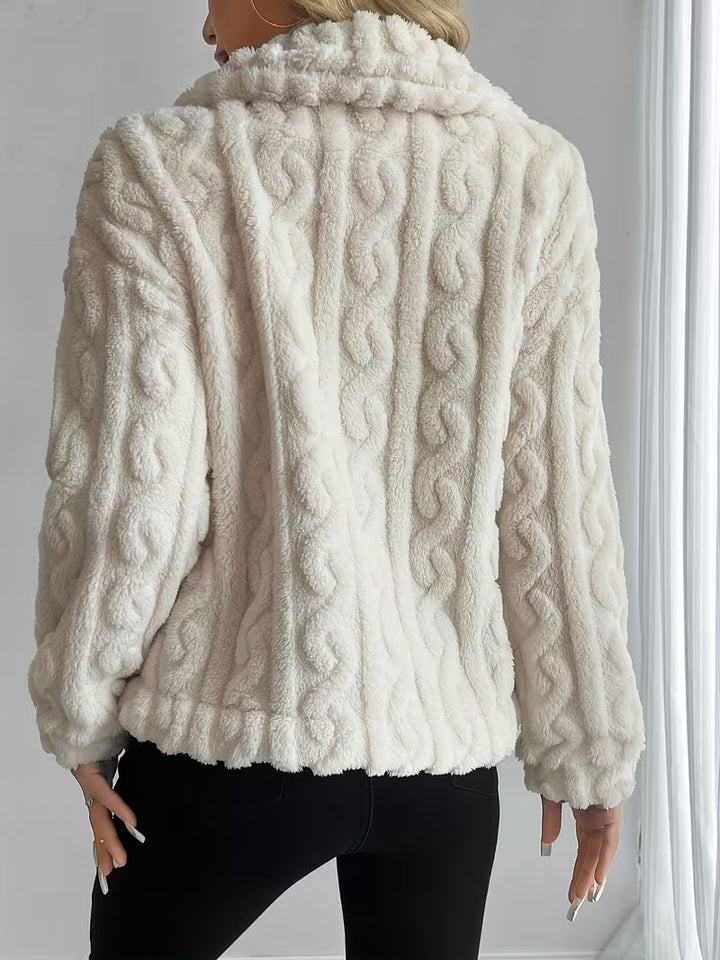 Rosaella - Cable Textured Fuzzy Teddy Jacket
