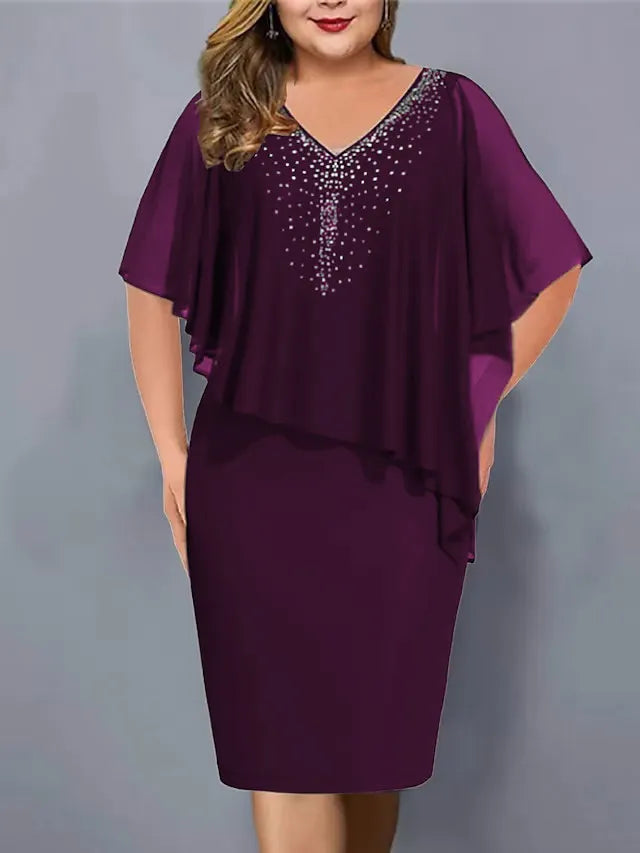 Kasiani - Rhinestone-Embellished Chiffon V-Neck Dress
