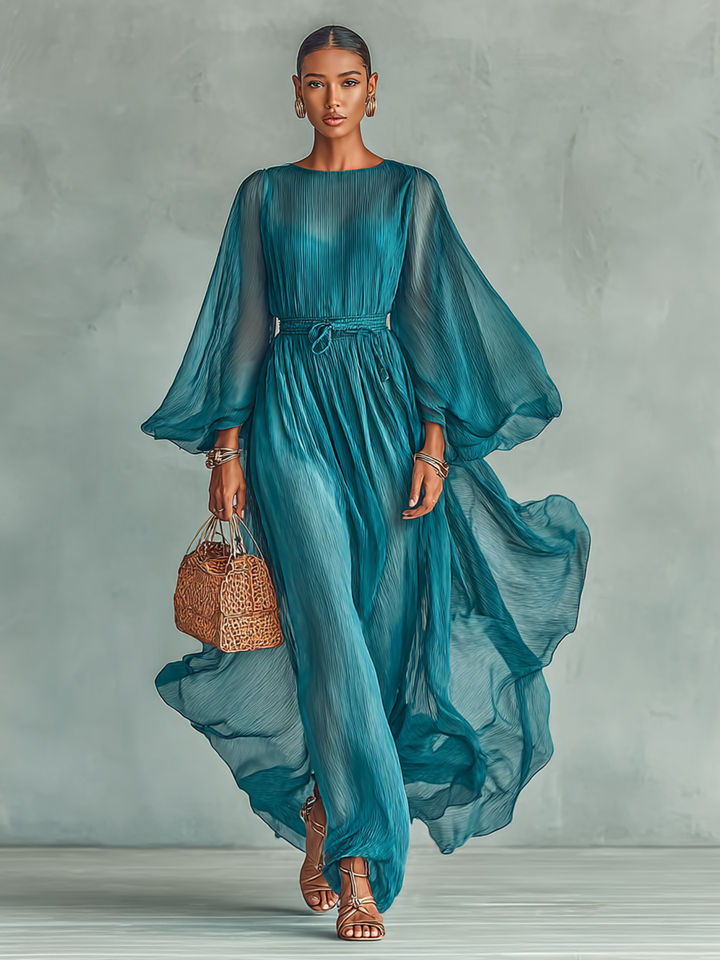 Joilene - Long Sleeve Chiffon Dress