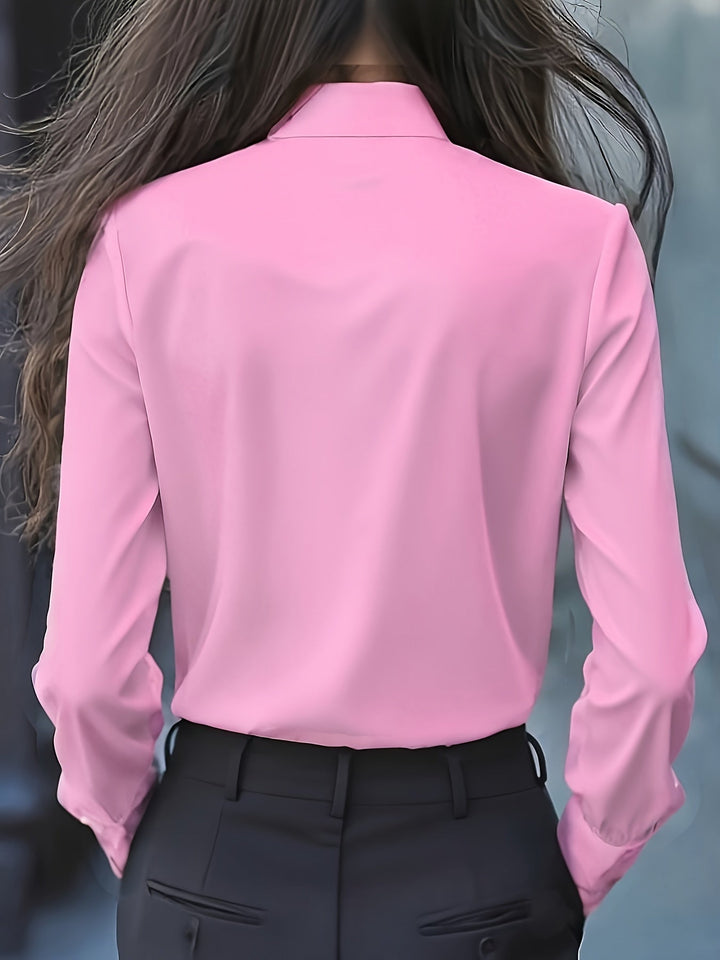 Dwyna - Long Sleeve Button Up Blouse With Ruffled Bow