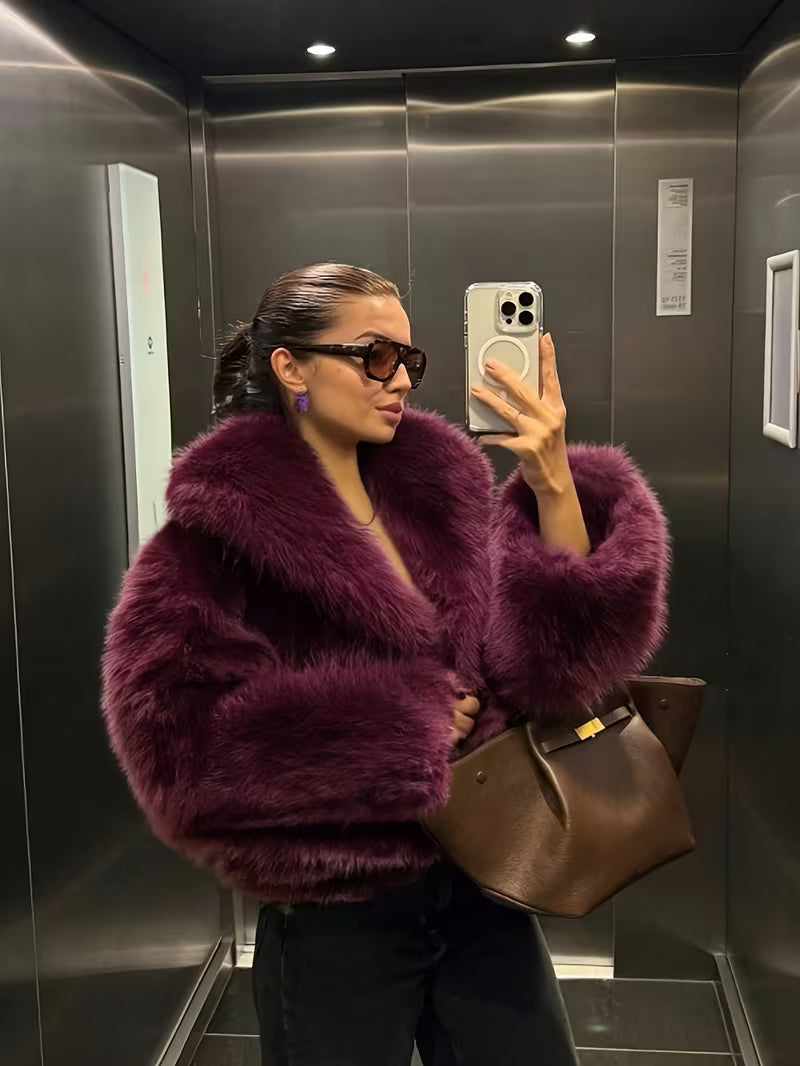 Gisenna - Faux Fur Oversized Cropped Lapel Jacket