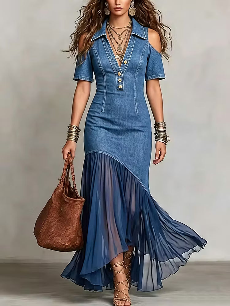 Presley - Denim Maxi Dress With Button Detail