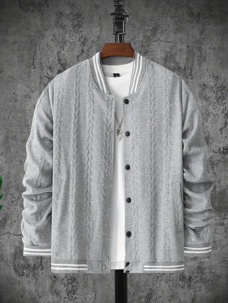 Felips - Stripe Decor Jacquard Baseball Jacket