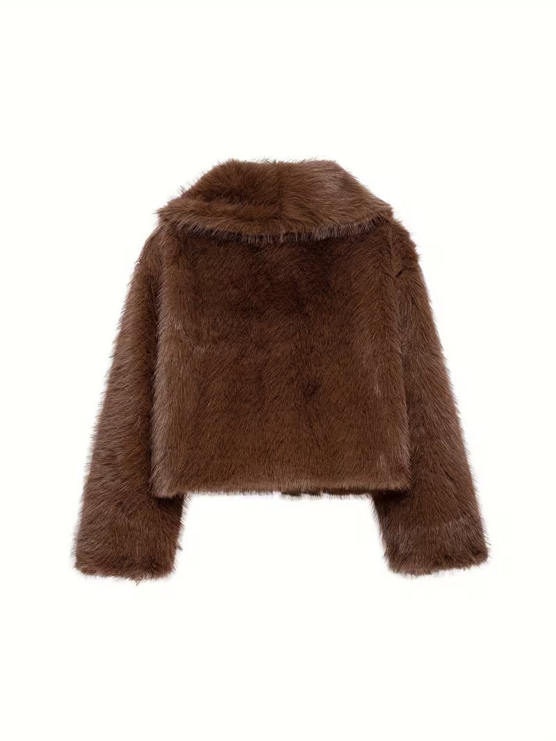 Gisenna - Faux Fur Oversized Cropped Lapel Jacket