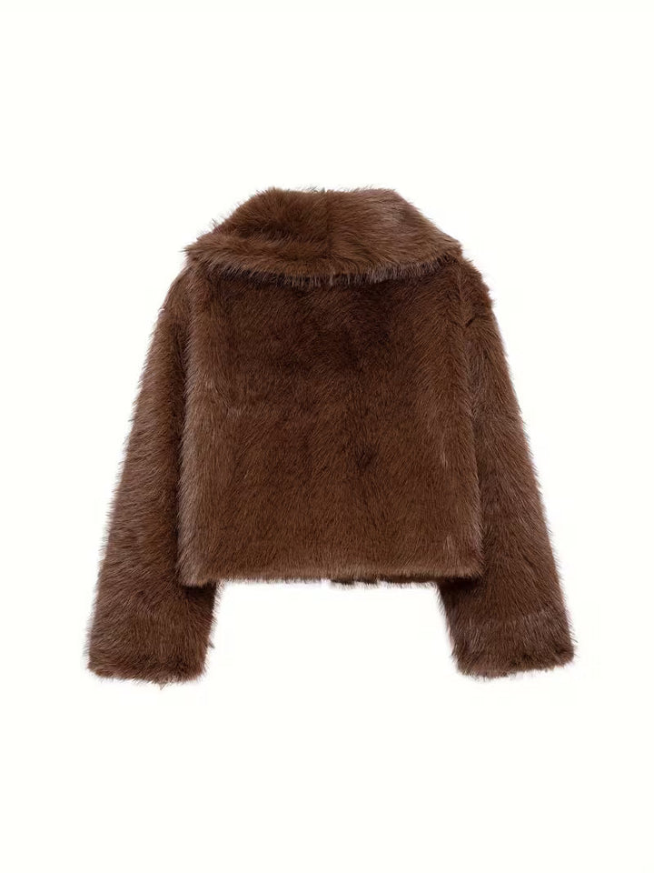 Gisenna - Faux Fur Oversized Cropped Lapel Jacket