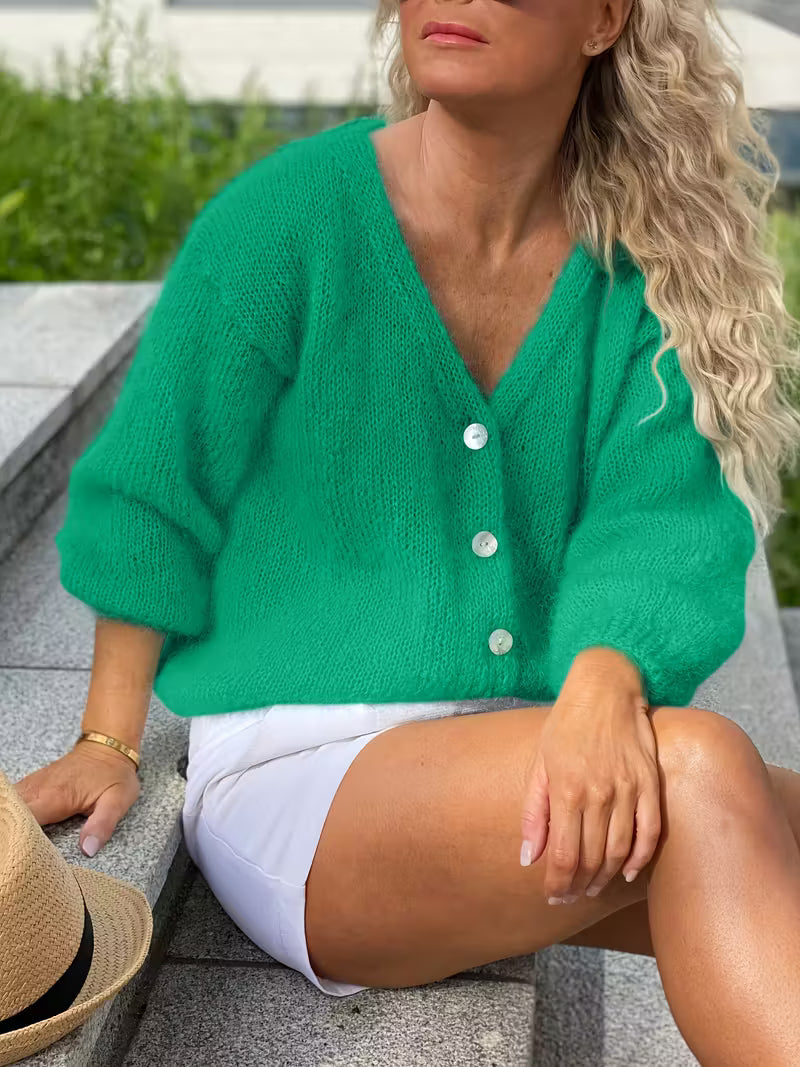 Hozanna - Long Sleeve Knitted Sweater With Button