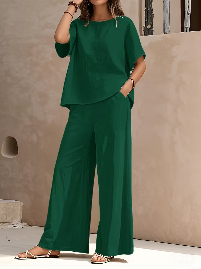 Josy -  Short Sleeve Wide Leg Trouser Set