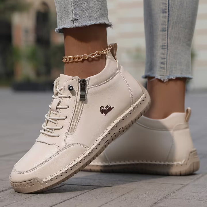 Echogrid - Lace-Up Zip Sneakers with Contrast Stitching