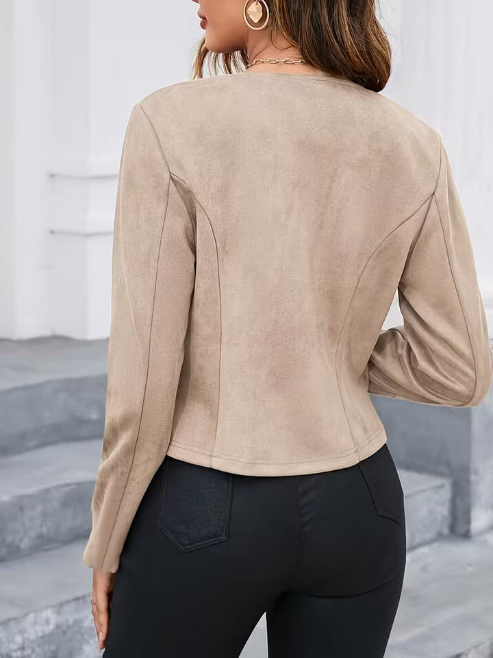 Eria - Round Neck Suede Zip-Up Jacket