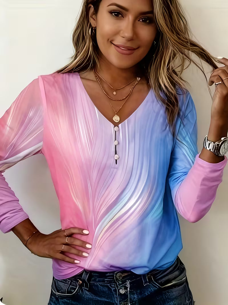 Corette - V-neck Tie-Dye Gradient Top