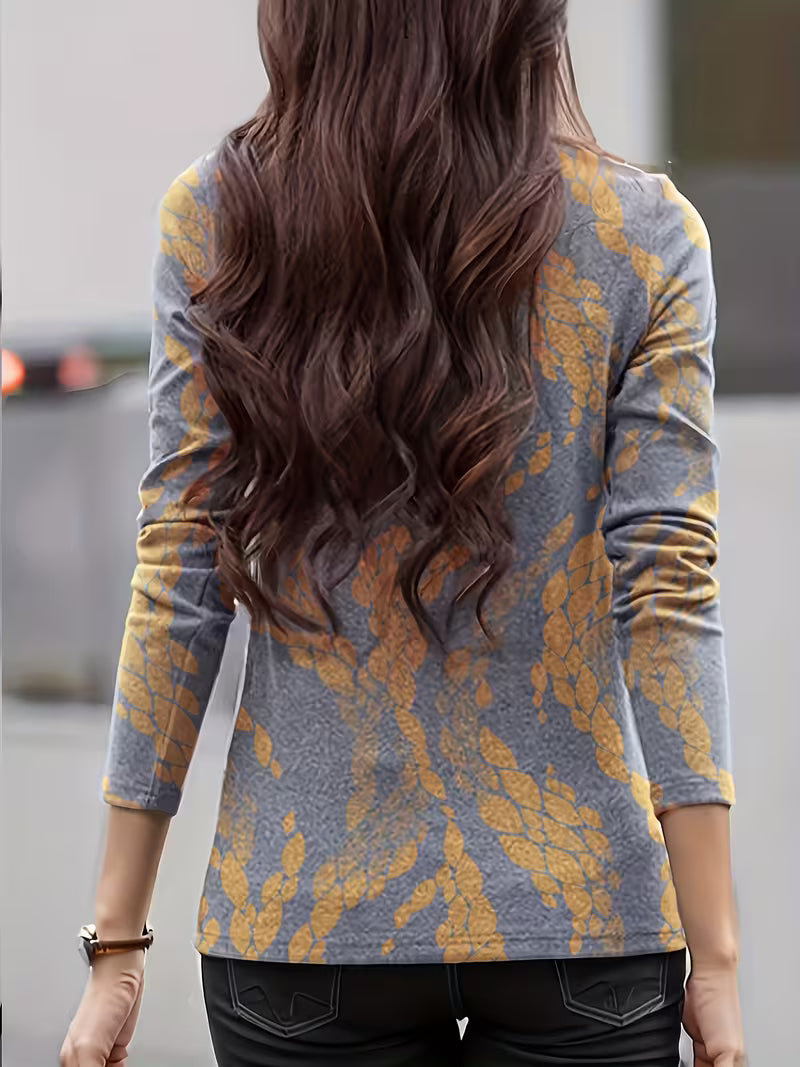 Geneora - Floral Print Mock Neck Top
