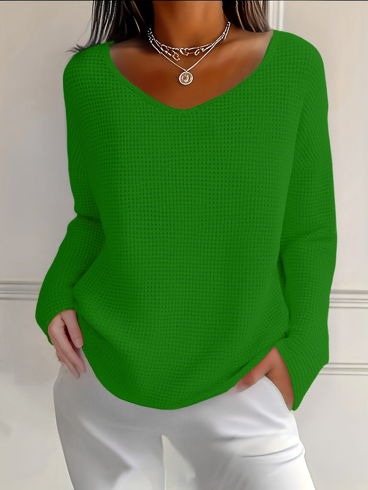 Aveliea - Waffle Long Sleeve V-Neck Shirt