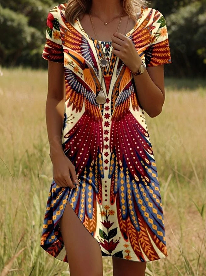Linnea - Fashionable Short Sleeve Printed Dress