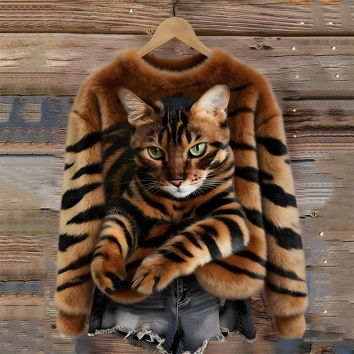 Melietta - Faux Fur Sweater With Cat Print