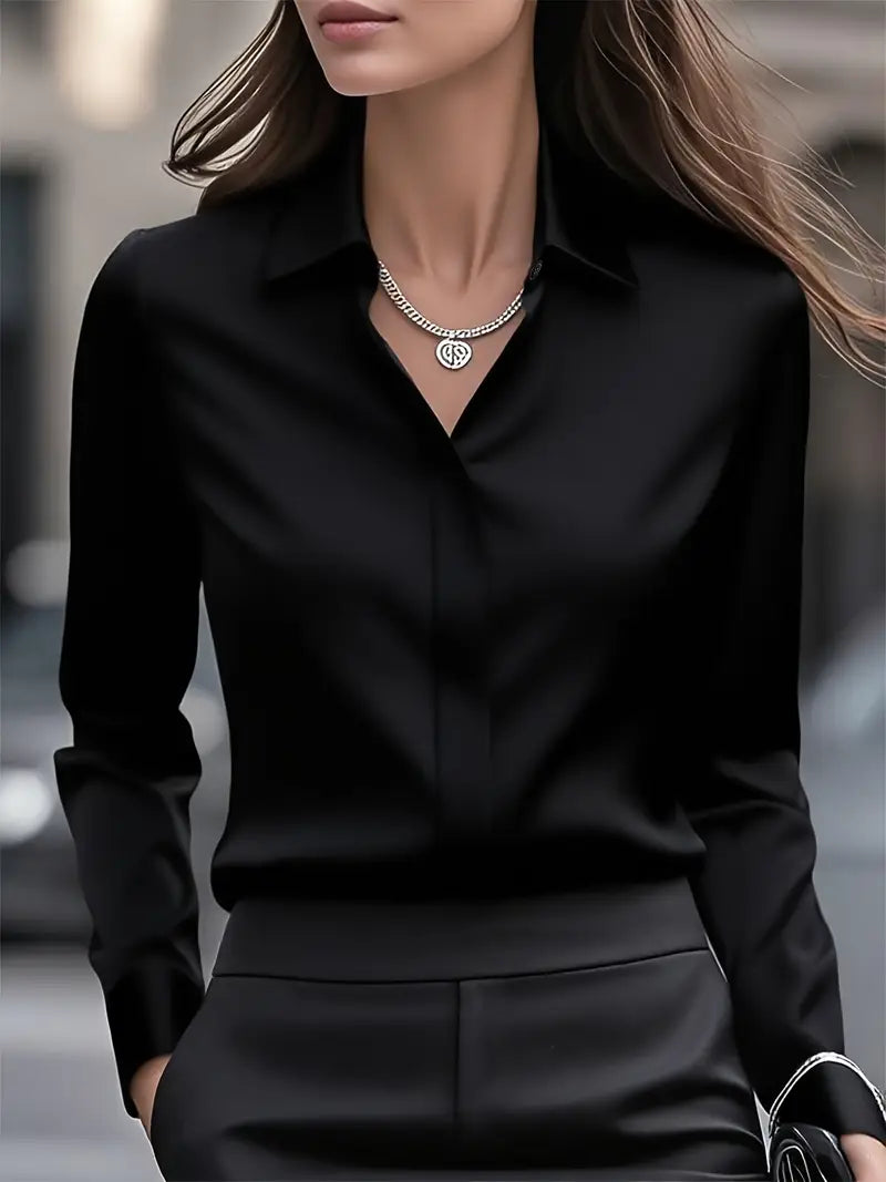 Amiliana - Elegant Long Sleeve Button Down Shirt