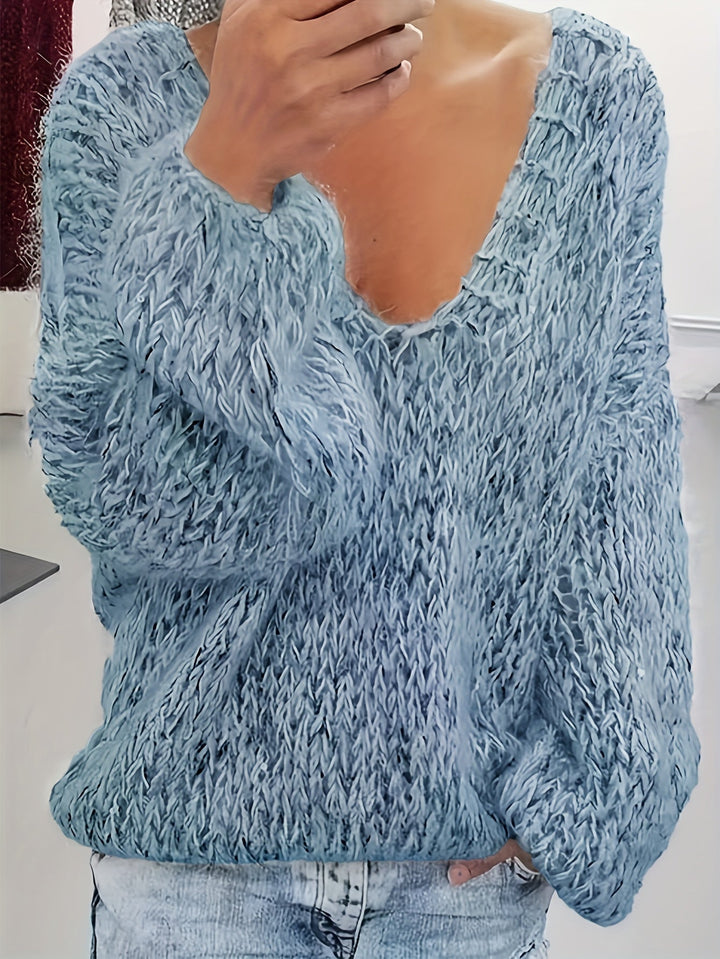 Vriona - Knitted Long Sleeve Sweater With V-Neck