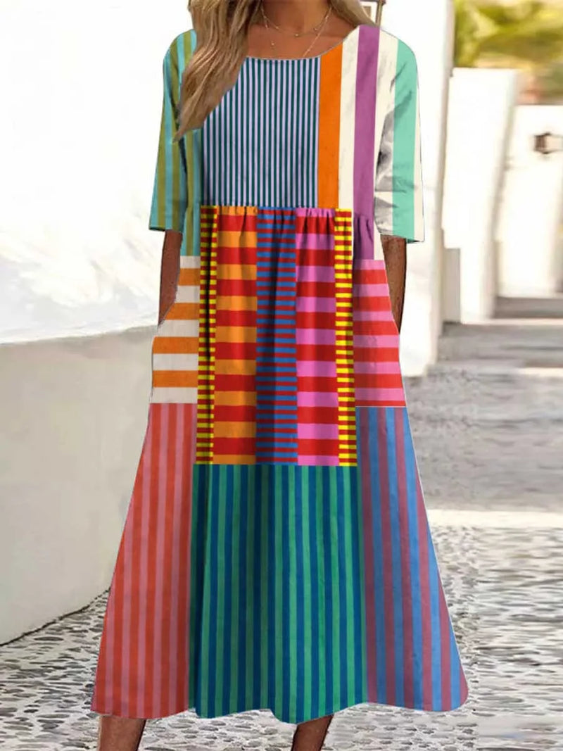 Slavko - Vintage Geometric Pattern Cotton Dress