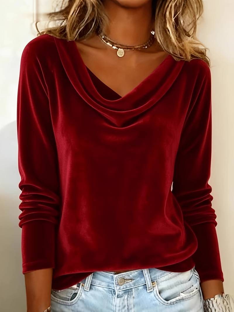 Ghania - Casual Long Sleeve V-Neck T-Shirt