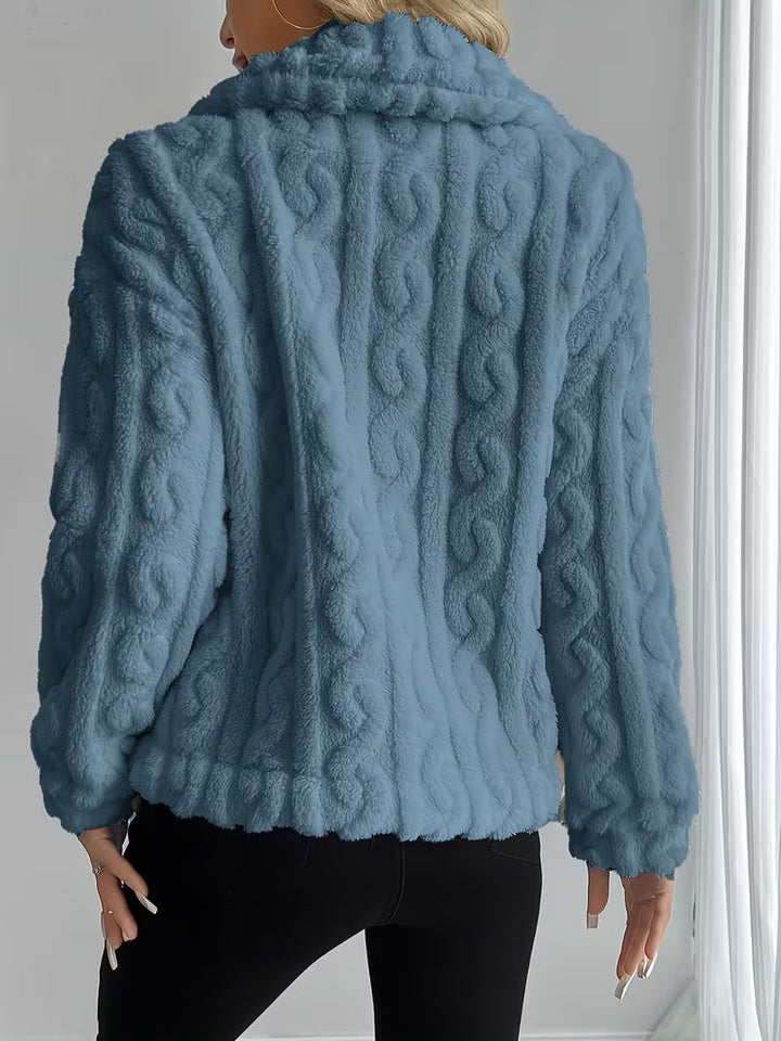 Rosaella - Cable Textured Fuzzy Teddy Jacket
