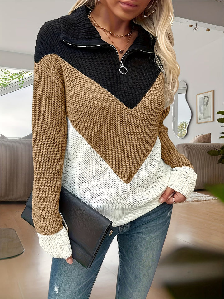 Vala - Elegant Knitted Sweater with Half Zip