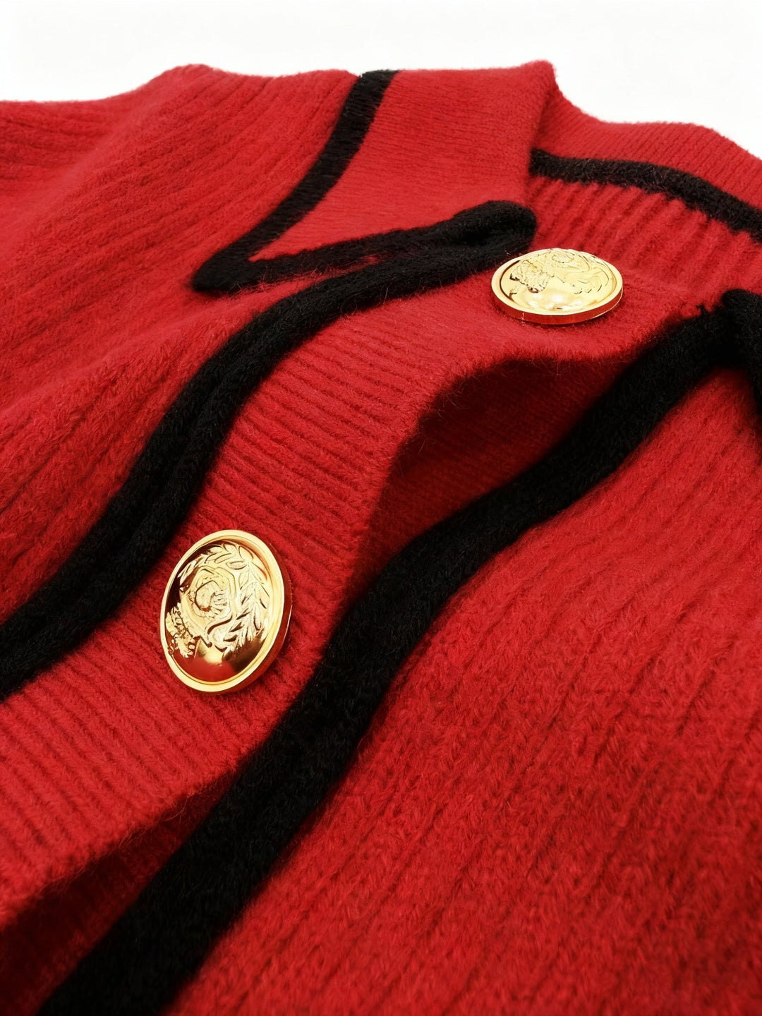 Roweina - Long Sleeve Contrast Trim Button Sweater