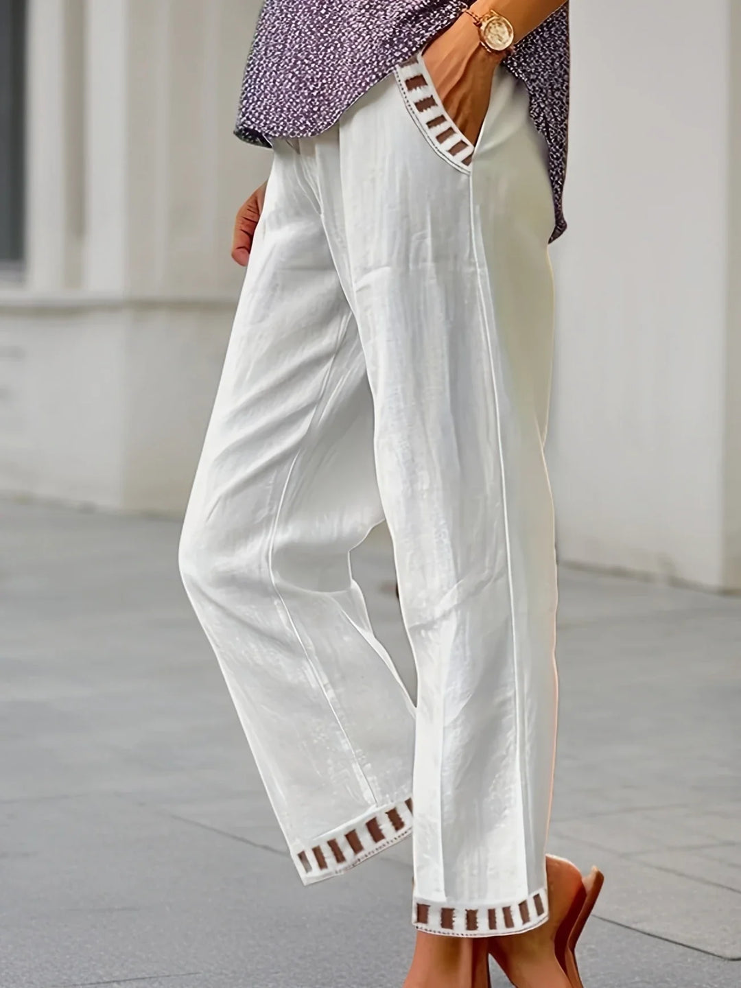 Tracey - Contrast Trim Cropped Pants