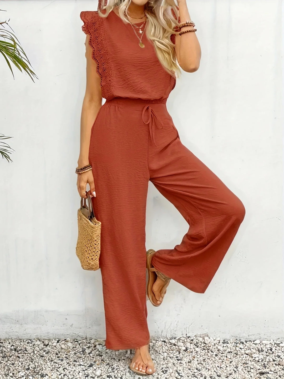 Ziva - Elegant Lace Top And Wide Leg Pant