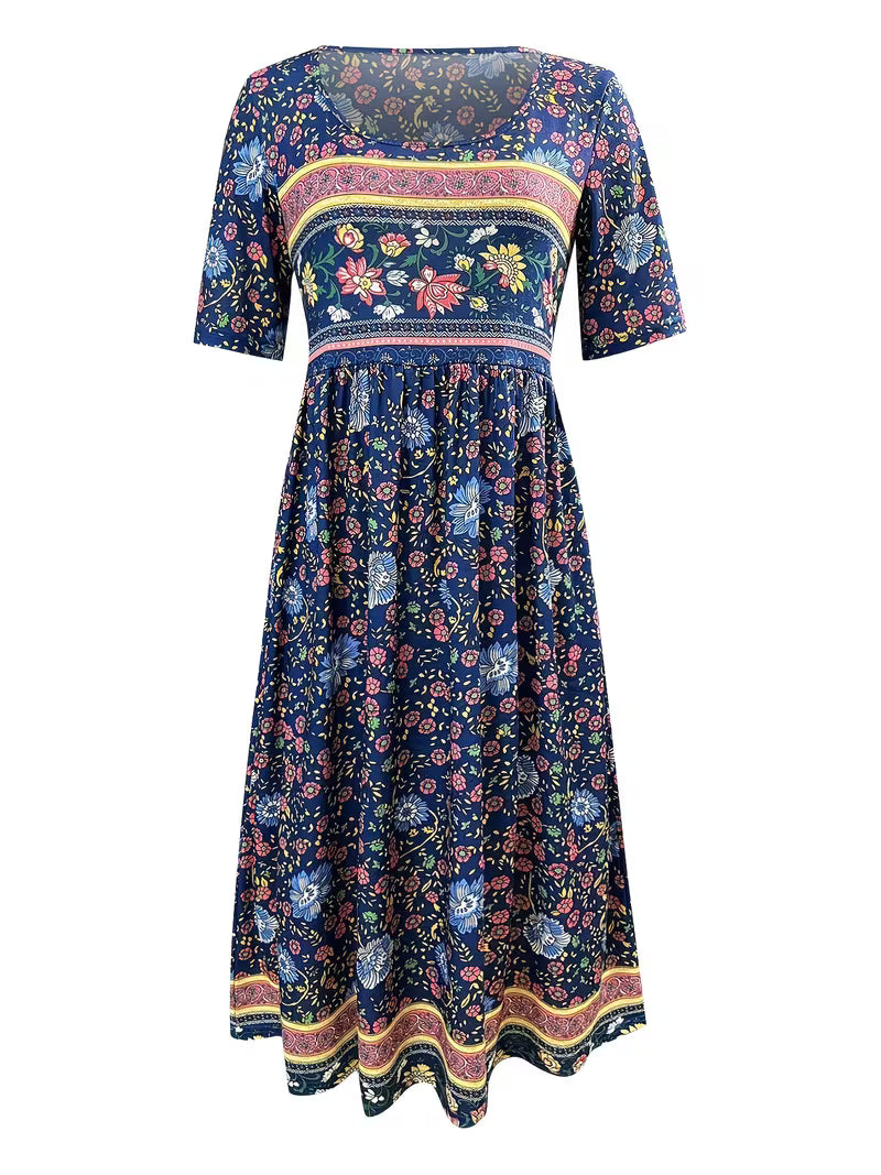 Lisan - Vintage Floral Print Dress with Pocket