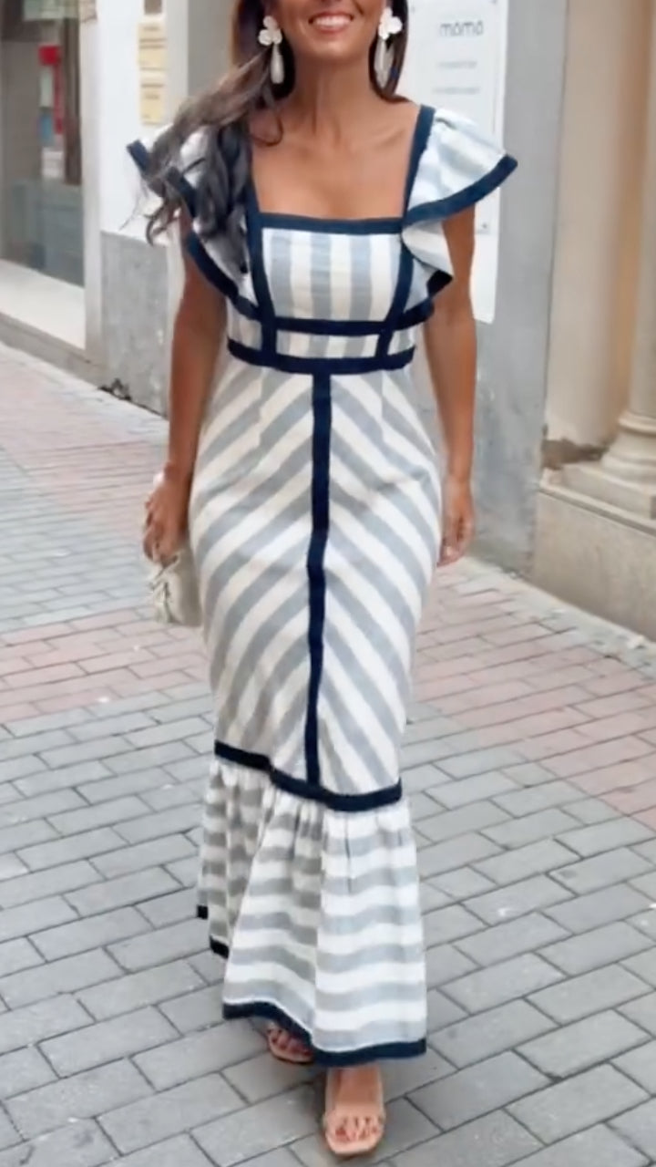 Lileeka - Mixed Stripe Sqaure Neck Maxi Dress