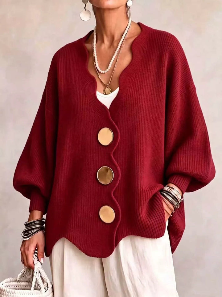 Zabriira - Button-Up Cardigan With Scalloped Edge