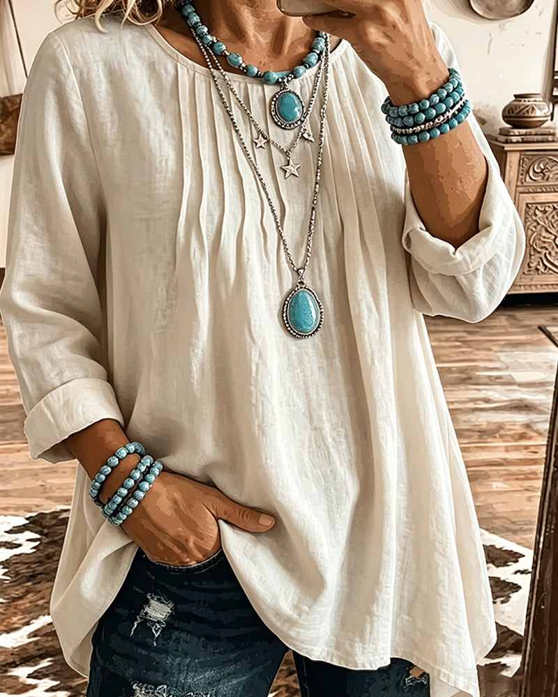 Taireen - Boho Pleated Tunic Blouse