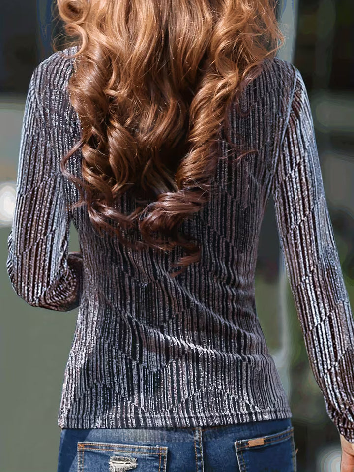Idaletta - Long Sleeve Metallic Textured Top