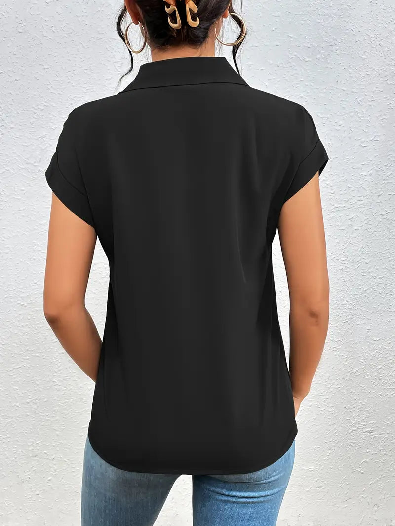 Alfano - Elegant Short Sleeve Blouse With Zipper