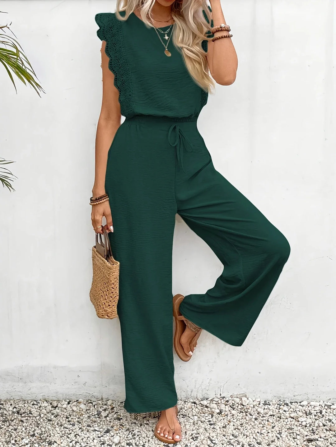 Ziva - Elegant Lace Top And Wide Leg Pant