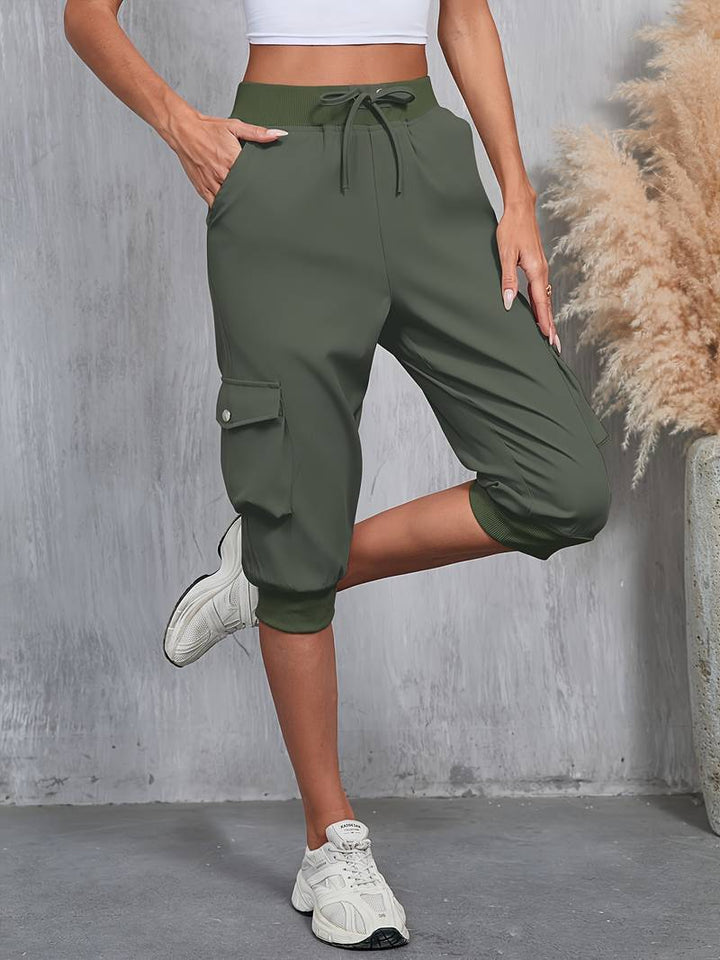 Kirabo - Summer Multi-Pocket Cargo Pants With Ribbed Elastic