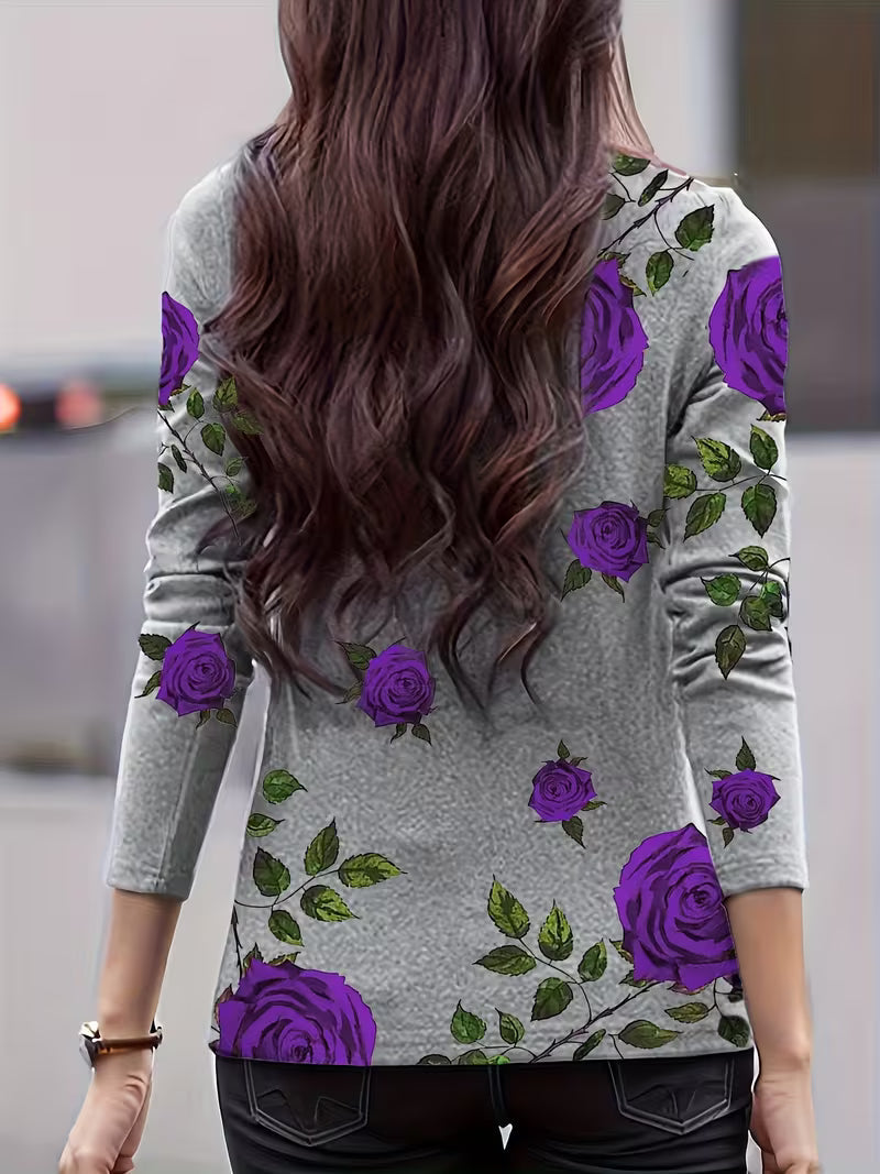Geneora - Floral Print Mock Neck Top