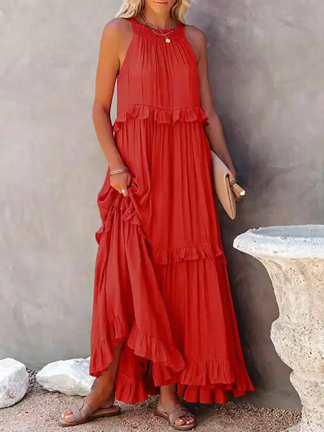 Hayley - Elegent Sleeveless Dress With Ruffle