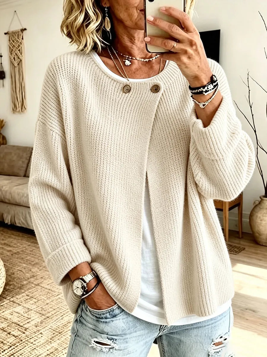 Marisis - Ribbed Knit Cardigan With an Asymmetric Cut
