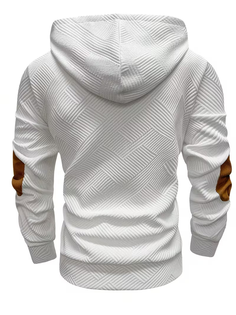 Bertax - Textured Hooded Sweatshirt with Contrast Elbow Patches