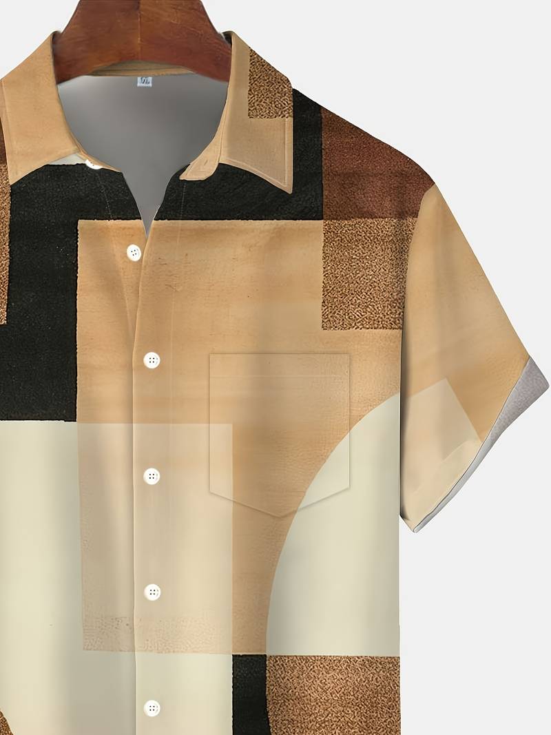 Boucher - Vintage Geometric Print Short Sleeve Shirt With Button