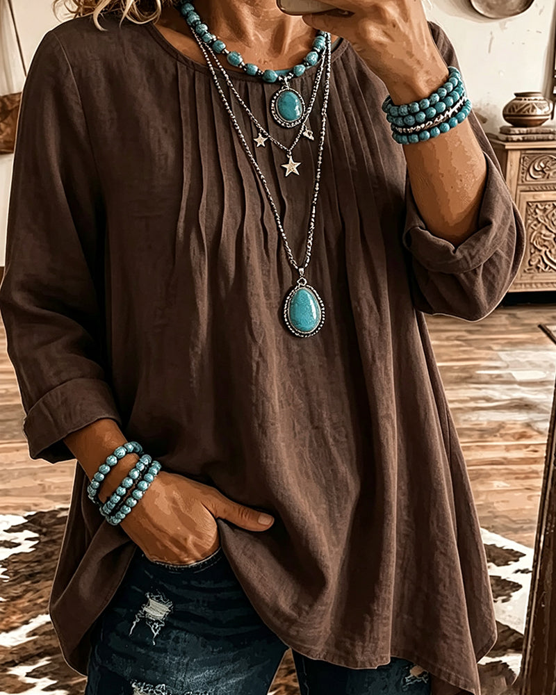 Taireen - Boho Pleated Tunic Blouse