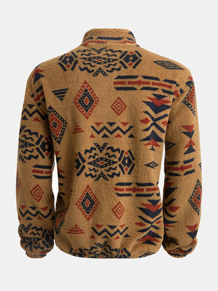 Helixbeam - Geometric Print Half-Zip Fleece Pullover Sweatshirt