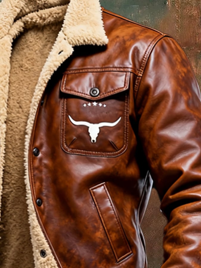 Watson - Vintage Leather Patchwork Plush Warm Jacket