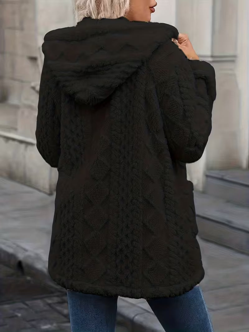 Zanea - Double Sided Plush Zip-Up Hooded Cardigan