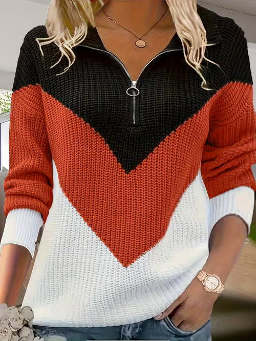 Vala - Elegant Knitted Sweater with Half Zip