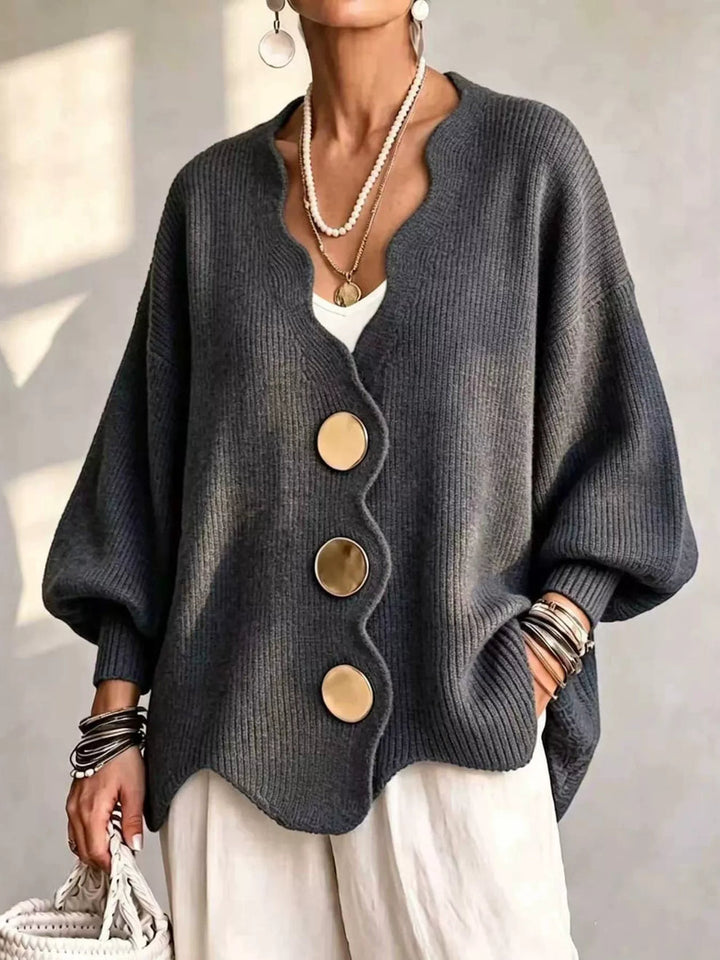 Zabriira - Button-Up Cardigan With Scalloped Edge