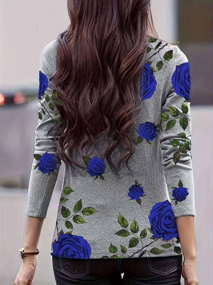 Geneora - Floral Print Mock Neck Top