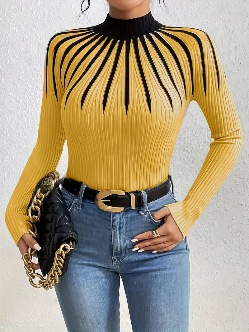 Maider - Elegant Long Sleeve Sweater With High Neck